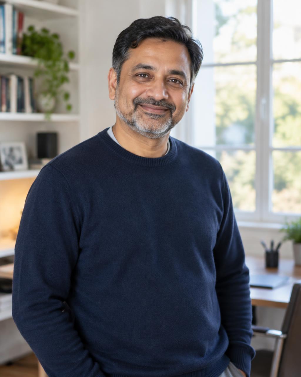 Atul, the founder of Kinstead Home Care, in his office